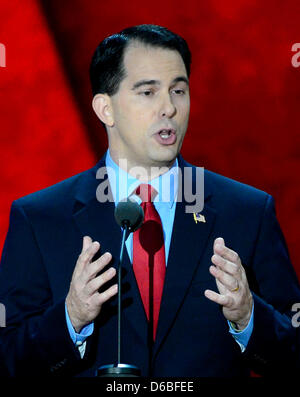Governor Scott Walker (Republican of Wisconsin) makes remarks at the 2012 Republican National Convention in Tampa Bay, Florida on Tuesday, August 28, 2012. .Credit: Ron Sachs / CNP.(RESTRICTION: NO New York or New Jersey Newspapers or newspapers within a 75 mile radius of New York City) Stock Photo
