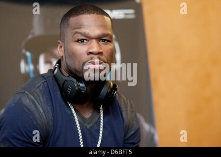 US rapper Curtis James Jackson III aka '50 Cent' gives a press conference during the presentation of new headphones by manufacturer 'SMS' at the International Radio Exhibition (IFA) 2012 in Berlin, Germany, 30 August 2012. Ifa takes place between 31 August and 05 September 2012 at the trade fair centre under the radio tower. Photo: ROBERT SCHLESINGER Stock Photo