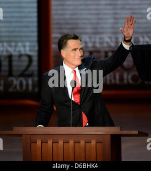 Mitt Romney, Republican nominee for President of the United States makes remarks at the 2012 Republican National Convention in Tampa Bay, Florida on Thursday, August 30, 2012. .Credit: Ron Sachs / CNP.(RESTRICTION: NO New York or New Jersey Newspapers or newspapers within a 75 mile radius of New York City) Stock Photo