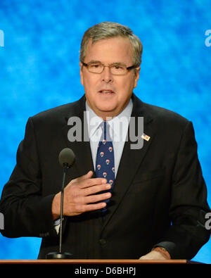 Former Governor Jeb Bush (Republican of Florida) makes remarks at the 2012 Republican National Convention in Tampa Bay, Florida on Thursday, August 30, 2012. .Credit: Ron Sachs / CNP.(RESTRICTION: NO New York or New Jersey Newspapers or newspapers within a 75 mile radius of New York City) Stock Photo