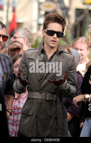 Jared Leto The band 30 Seconds to Mars films an interview entertainment television news programme 'Extra' at The Grove in Stock Photo