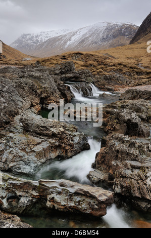 Waterfalls on the River Etive, Glen Etive, Scottish Highlands, Scotland Stock Photo