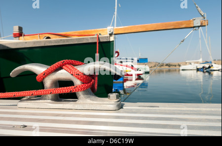 Detail of a floating dock with mooring bitts Stock Photo