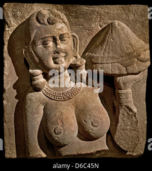 Indian Woman bringing offerings limestone 2 century AD Kushan period India Mathura Region Uttar Pradesh Woman bringing offerings Stock Photo