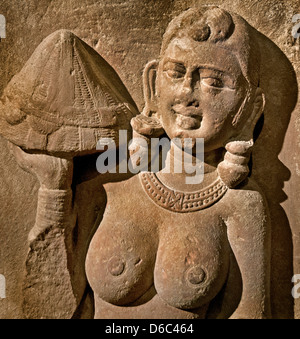 Indian Woman bringing offerings limestone 2 century AD Kushan period India Mathura Region Uttar Pradesh Woman bringing offerings Stock Photo