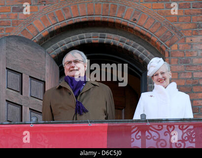 Danish Queen Margrethe and Prince Consort Henrik (L) on the balcony of the City Hall in Copenhagen, Denmark, 14 January 2012. Danish Queen Margrethe II celebrates 40 years on the throne on 14 January. Photo: Patrick van Katwijk / NETHERLANDS OUT Stock Photo