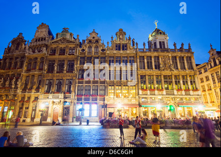 guildhalls in the Grand Place illuminated at night, Unesco World Heritage Site, Brussels, Belgium, Europe Stock Photo