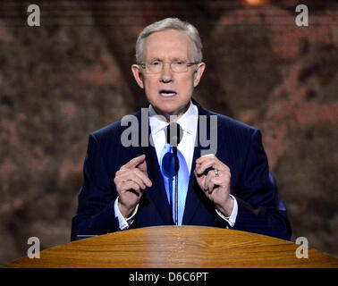 United States Senate Majority Leader Harry Reid (Democrat of Nevada) makes remarks at the 2012 Democratic National Convention in Charlotte, North Carolina on Tuesday, September 4, 2012. .Credit: Ron Sachs / CNP.(RESTRICTION: NO New York or New Jersey Newspapers or newspapers within a 75 mile radius of New York City) Stock Photo