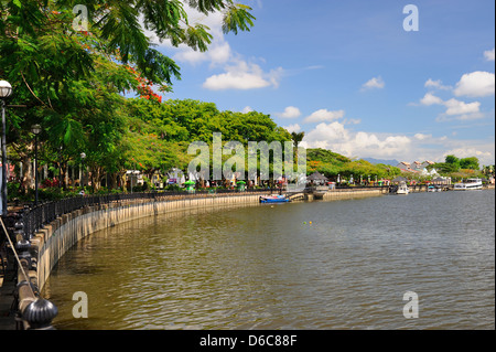 Waterfront on Sungai Sarawak River in Kuching, Sarawak, Borneo Stock Photo