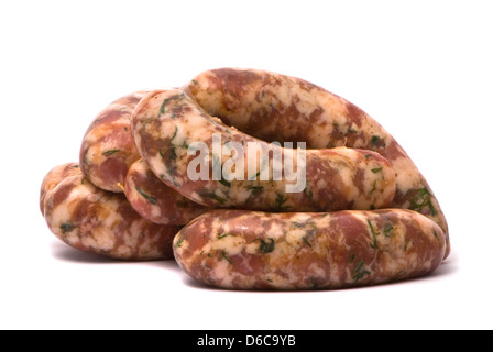 Raw sausages on white background Stock Photo