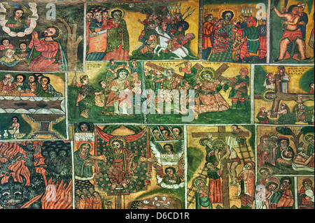 Debre Birhan Selassie Church, Ancient wall paintings adorning the interior, Gondar, Ethiopia Stock Photo