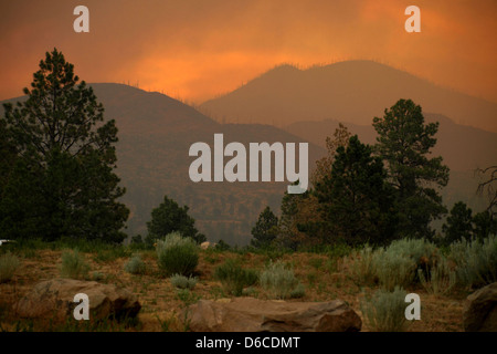 Smoke-filled sunset over the Jemez Mountains Stock Photo