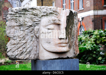 London, England, UK. Archangel Michael - The Protector (Emily Young; 2004) in onyx. By St Pancras church Stock Photo