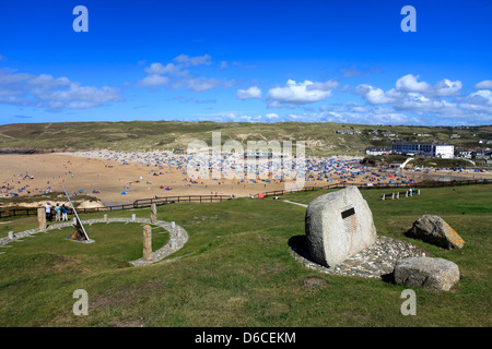 Droskyn Sundial, Millennium Landmark, Perranporth village; Cornwall County; England; UK Stock Photo