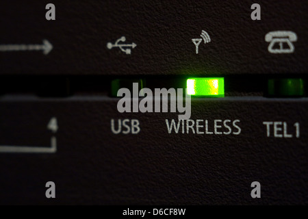 Emitting diode wireless on internet cable modem Stock Photo