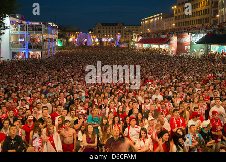 Poznan, Poland, overview of the fan mile at Plac Wolnosci during their UEFA Euro 2012 against the Czech Republic Poland Stock Photo