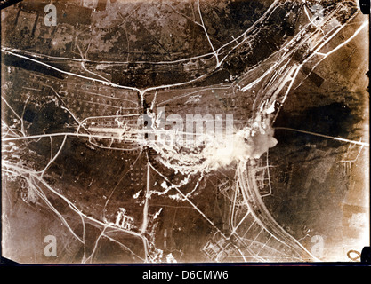 Train Station Bombing Aerial Reconnaissance Photo, France, 1916 Stock Photo