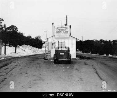 The Los Alamos Project Main Gate, photographed in 1943, marked the ...