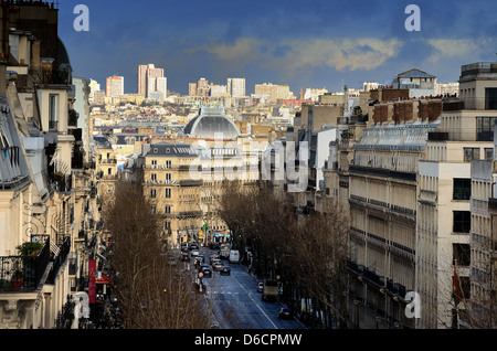 Paris cityscape with Boulevard Haussmann in foreground, Paris France Stock Photo