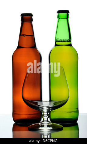 Two bottles of beer and glass, isolated Stock Photo
