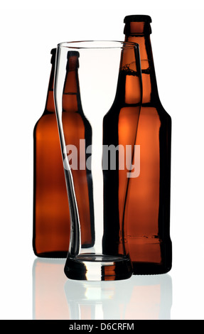 Glass and two bottles of beer, isolated Stock Photo