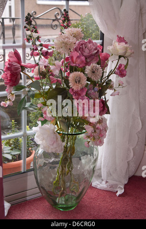 Glass Vase With Artificial Flowers Stock Photo 66930589 Alamy