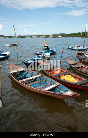 Brazil, Amazon, Alter Do Chao. Colorful local wooden fishing boats. Stock Photo