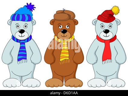 Teddy bears in winter costume Stock Photo