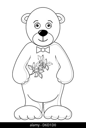 Teddy bear with flower, contours Stock Photo