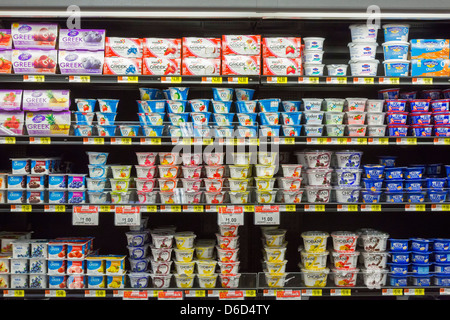 Sterling Heights, Michigan - Greek yogurt on sale in the grocery section of a Walmart store. Stock Photo