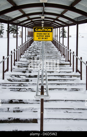 Snow covered stairway in Anchorage Stock Photo