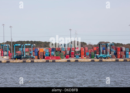 A containerized shipping terminal at the Port Of Virginia in Norfolk.  Stock Photo