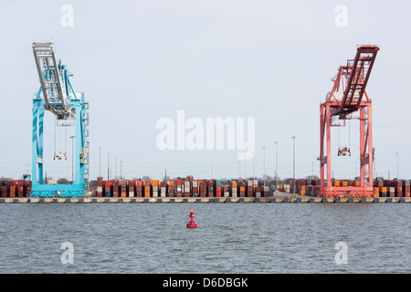 A containerized shipping terminal at the Port Of Virginia in Norfolk.  Stock Photo