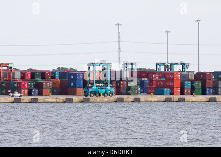 A containerized shipping terminal at the Port Of Virginia in Norfolk.  Stock Photo
