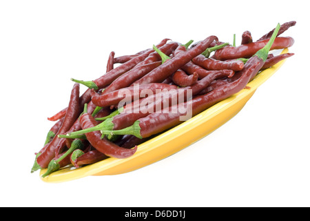 Red hot chilli peppers on plate Stock Photo