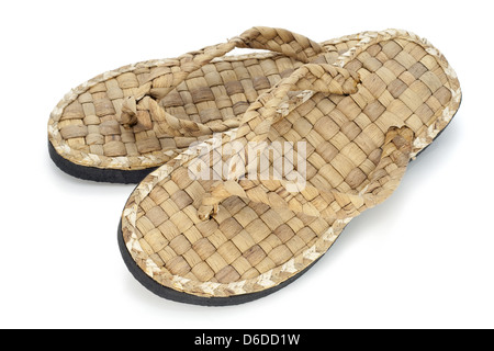summer footwear is weaved from straw Stock Photo