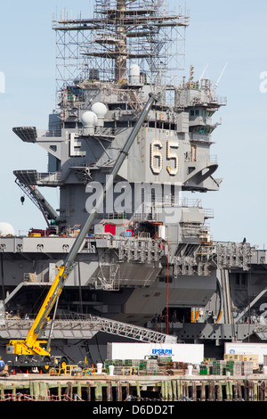 The aircraft carrier USS Enterprise (CVN-65) at Naval Station Norfolk. Stock Photo