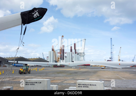 Assembly area in Hartlepool docks used by manufacturer Siemens for assembling wind turbines for the Redcar Wind Farm Stock Photo