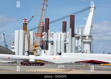 Assembly area in Hartlepool docks used by manufacturer Siemens for assembling wind turbines for the Redcar Wind Farm Stock Photo