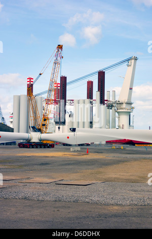 Assembly area in Hartlepool docks used by manufacturer Siemens for assembling wind turbines for the Redcar Wind Farm Stock Photo