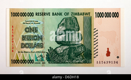 One Billion dollar note from the reserve bank of Zimbabwe Stock Photo