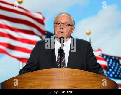 Jim Sinegal, Co-Founder and former CEO of Costco makes remarks at the 2012 Democratic National Convention in Charlotte, North Carolina on Wednesday, September 5, 2012. .Credit: Ron Sachs / CNP.(RESTRICTION: NO New York or New Jersey Newspapers or newspapers within a 75 mile radius of New York City) Stock Photo