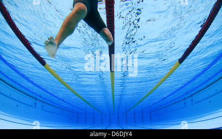 Natalie du Toit of South Africa is seen after the women's 100m freestyle - S9 at the Aquatics Center during the London 2012 Paralympic Games, London, Great Britain, 07 September 2012. Photo: Julian Stratenschulte dpa  +++(c) dpa - Bildfunk+++ Stock Photo