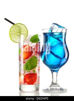 Strawberry mojito and Blue Curacao cocktails Stock Photo