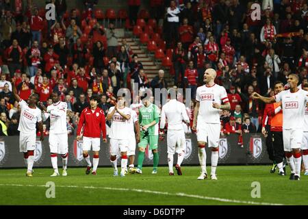 Standard Liege team group, APRIL 16, 2013 - Football / Soccer : Standard Liege team group celebrate after winning the Belgian 'Jupiler Pro League' Play-off match between Standard de Liege and KRC Genk at the Stade Maurice Dufrasne in Liege, Belgium. (Photo by AFLO) Stock Photo