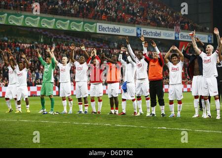 Standard Liege team group, APRIL 16, 2013 - Football / Soccer : Standard Liege team group celebrate after winning the Belgian 'Jupiler Pro League' Play-off match between Standard de Liege and KRC Genk at the Stade Maurice Dufrasne in Liege, Belgium. (Photo by AFLO) Stock Photo