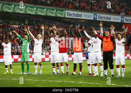 Standard Liege team group, APRIL 16, 2013 - Football / Soccer : Standard Liege team group celebrate after winning Belgian 'Jupiler Pro League' Play-off match between Standard de Liege and KRC Genk at the Stade Maurice Dufrasne in Liege, Belgium. (Photo by AFLO) Stock Photo