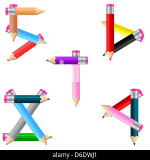 Number formed by pencils from 5 to 9 on a white background. Vector illustration. Stock Photo