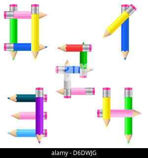 Number formed by pencils from 0 to 4 on a white background. Vector illustration. Stock Photo
