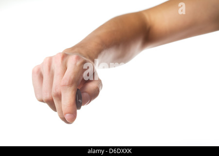 Hand with small remote control Stock Photo